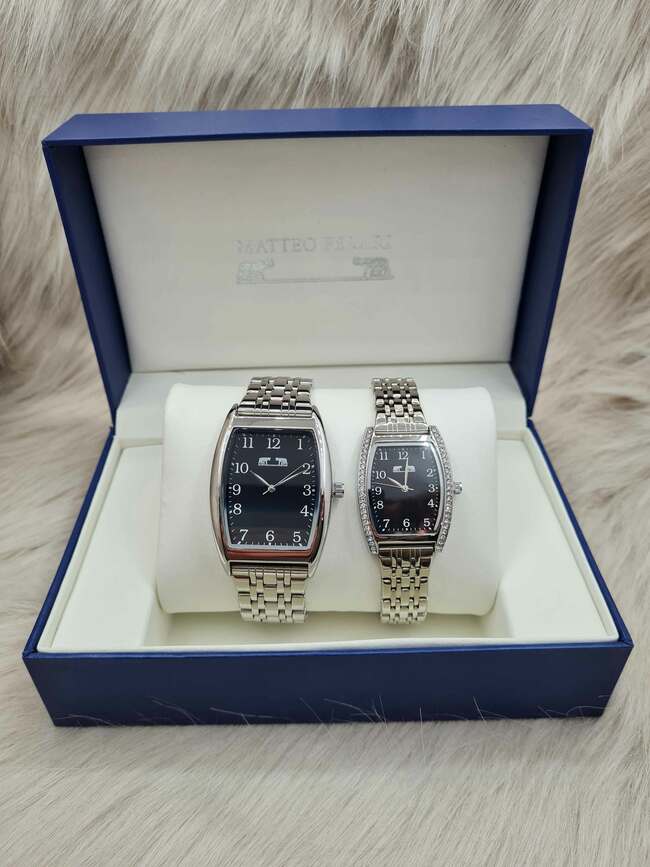 Set cadou ceas clasic pentru el și ea Matteo Ferari argintiu MF015